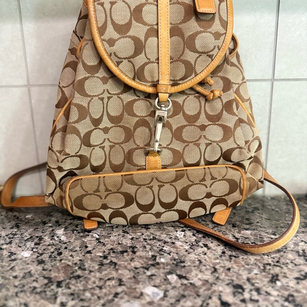 Coach Signature Brown Tan Backpack